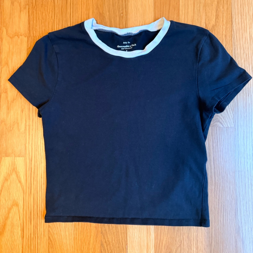 Abercrombie & Fitch Dark Blue Crop Top with Light Gray Trim